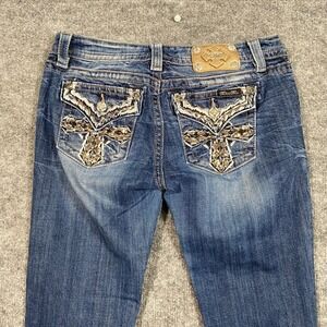 Miss Me Signature Skinny Jeans Womens 30 Blue Medium Wash Sequin Cross Low Rise